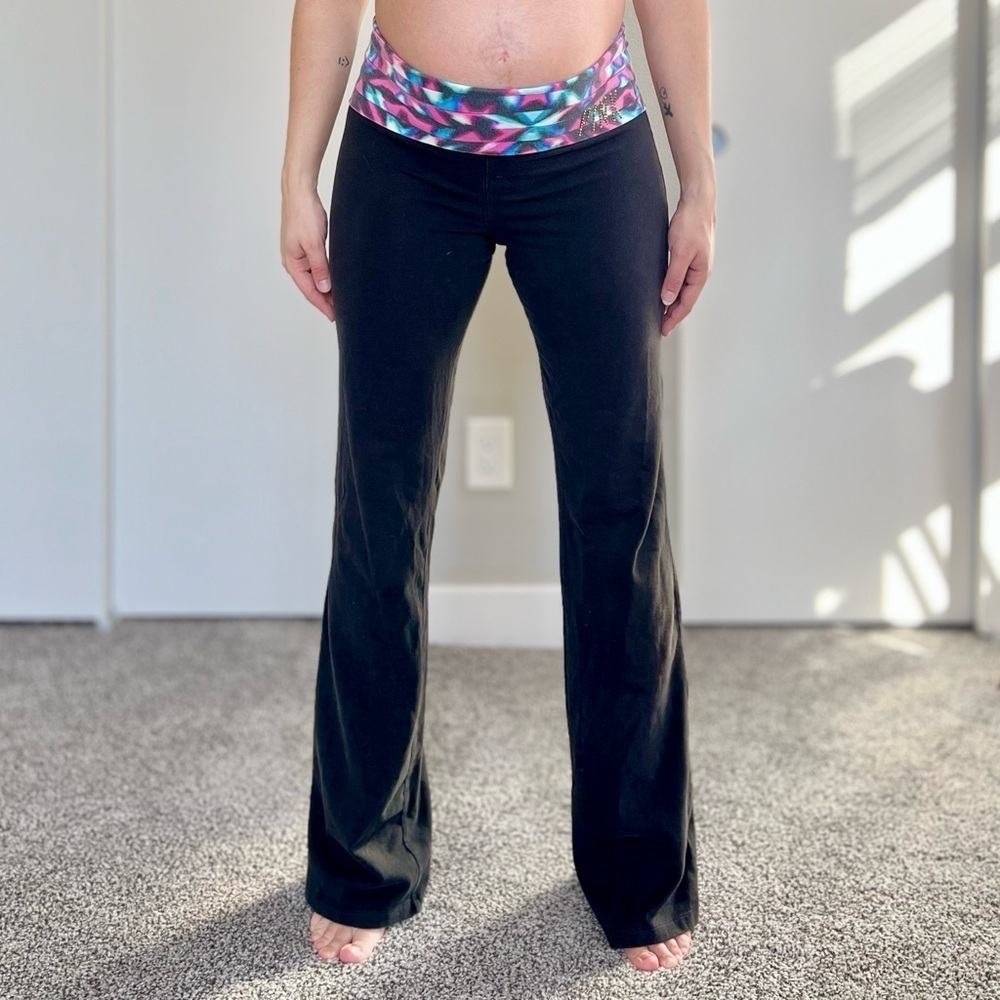 Vintage Y2K Victoria's Secret PINK Rhinestone Fold Over Yoga Pants - Aztec Print